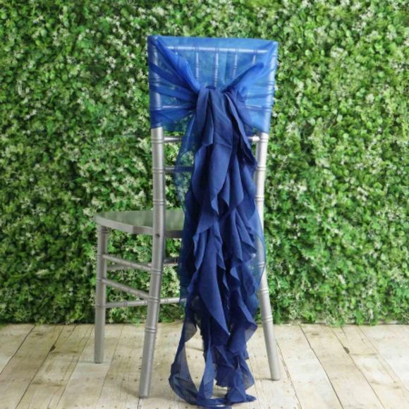 1 Set Royal Blue Chiffon Hoods With Ruffles Willow 250 Chair Sashes - Picture 1 of 3